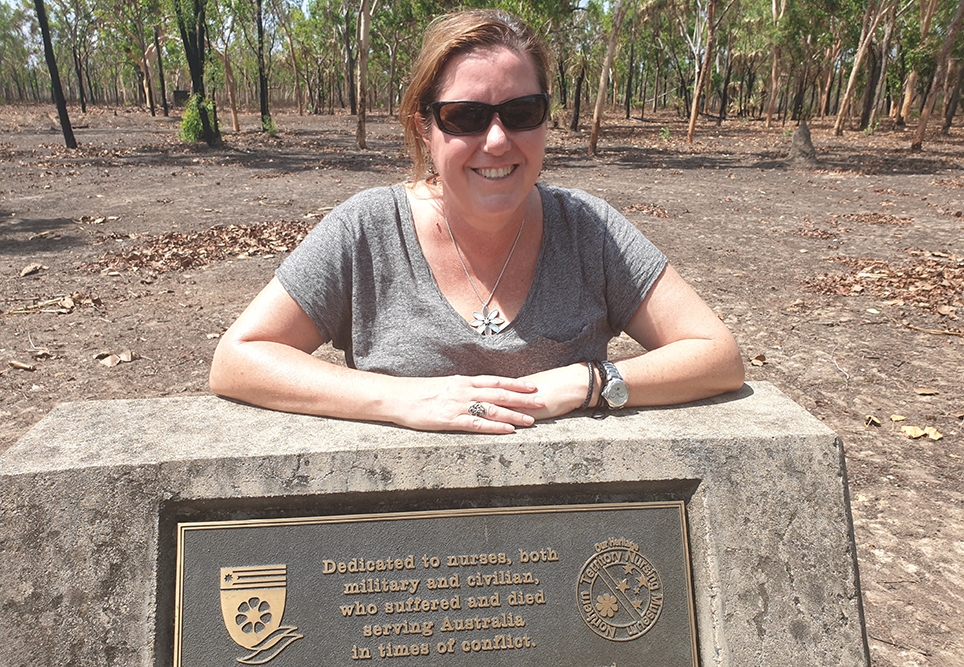 Angela at the Nursing War Memorial Adelaide River NT