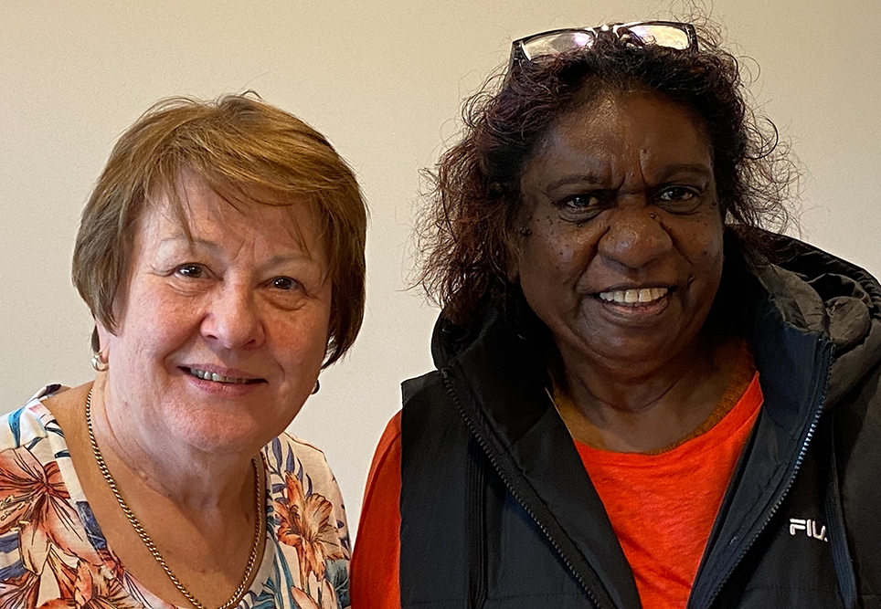 Dianne left and Dorothy right catching up after 10 years in Adelaide October 2022