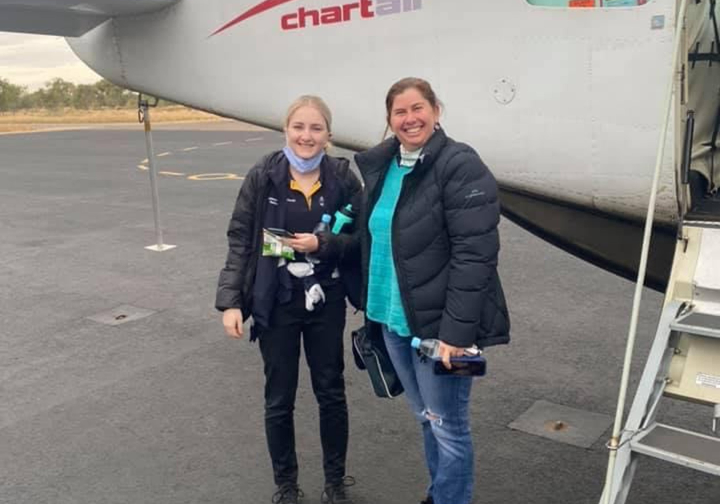 Jordyn Iovino and Kylie Adams Occupational Therapistsupervisor flying to Wingellina WA